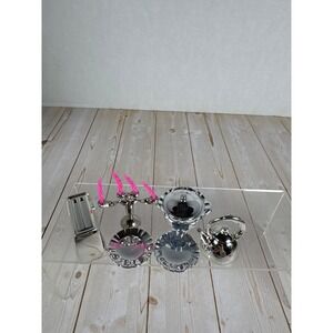 Vintage Miniature Chrome Dollhouse Kitchen Set Toaster Kettle Candelabra 6pc